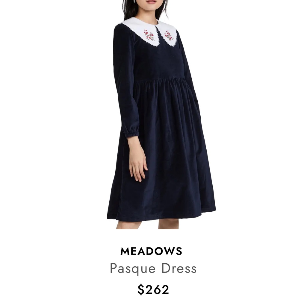Nwot Meadows Pasque Dress In Navy Velvet | Peter Pan Collar